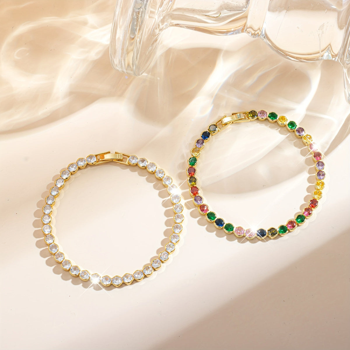 Elegant Multicolor Gemstone Gold Plated Tennis Bracelet