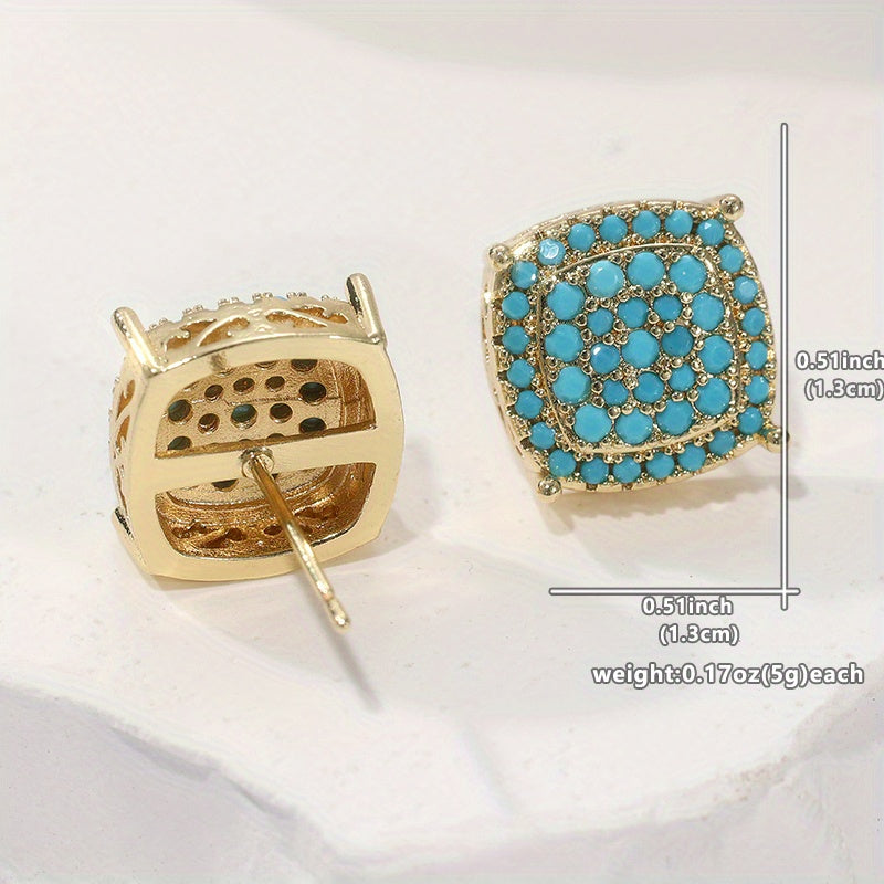 Elegant Square Synthetic Turquoise Stud Earrings