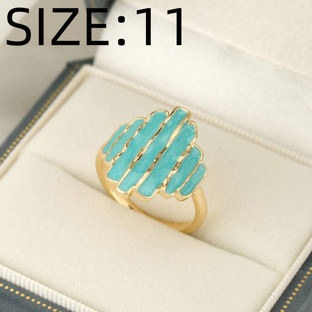 Bohemian Painted Oil Irregular Rock Edge Mint Green Ring