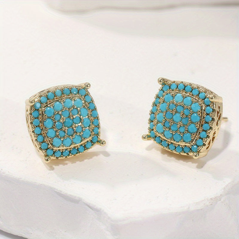 Elegant Square Synthetic Turquoise Stud Earrings