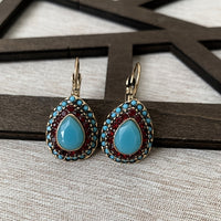 Vintage Turquoise Rhinestone Teardrop Resin Earrings
