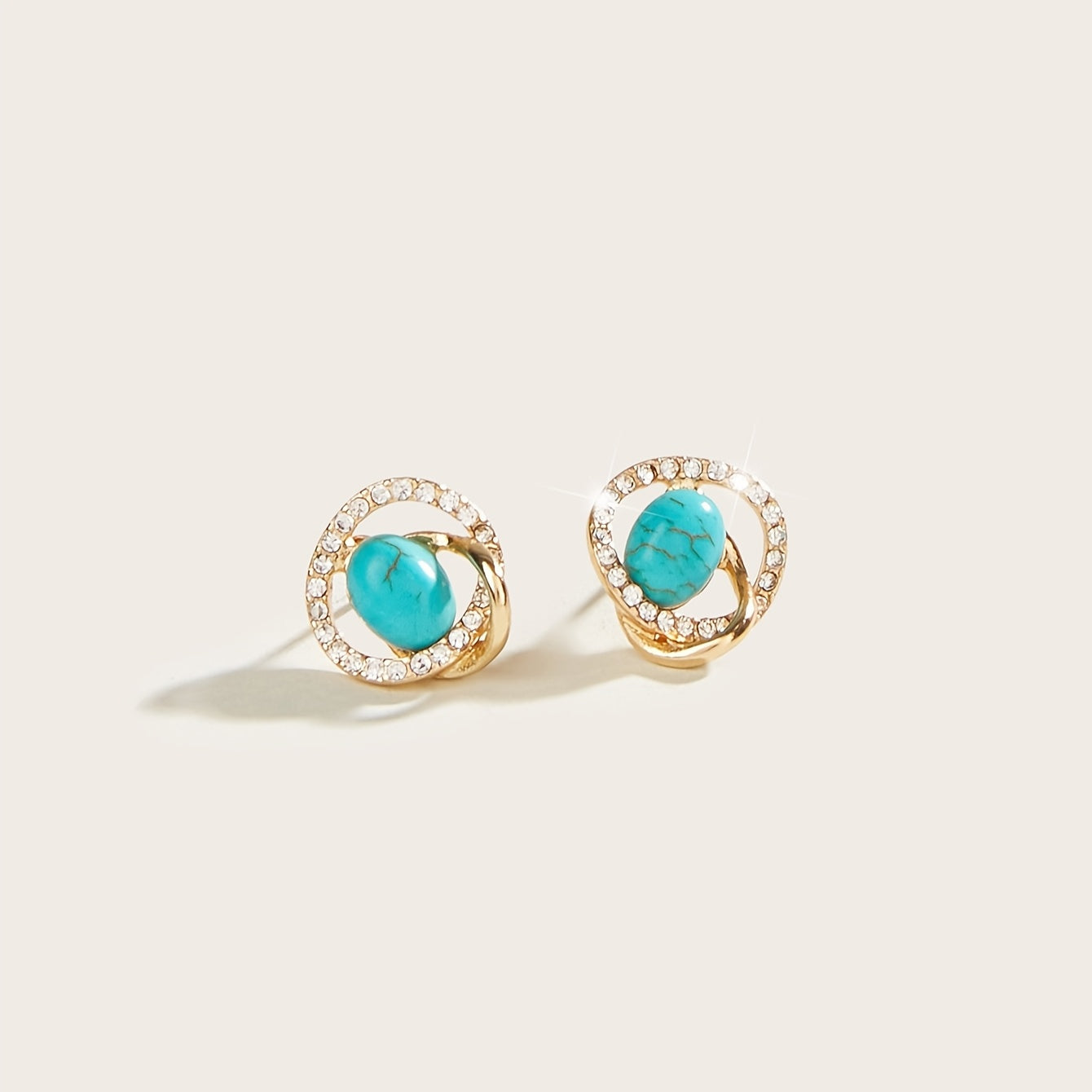 Vintage Bohemian Twist Turquoise & Rhinestone Stud Earrings