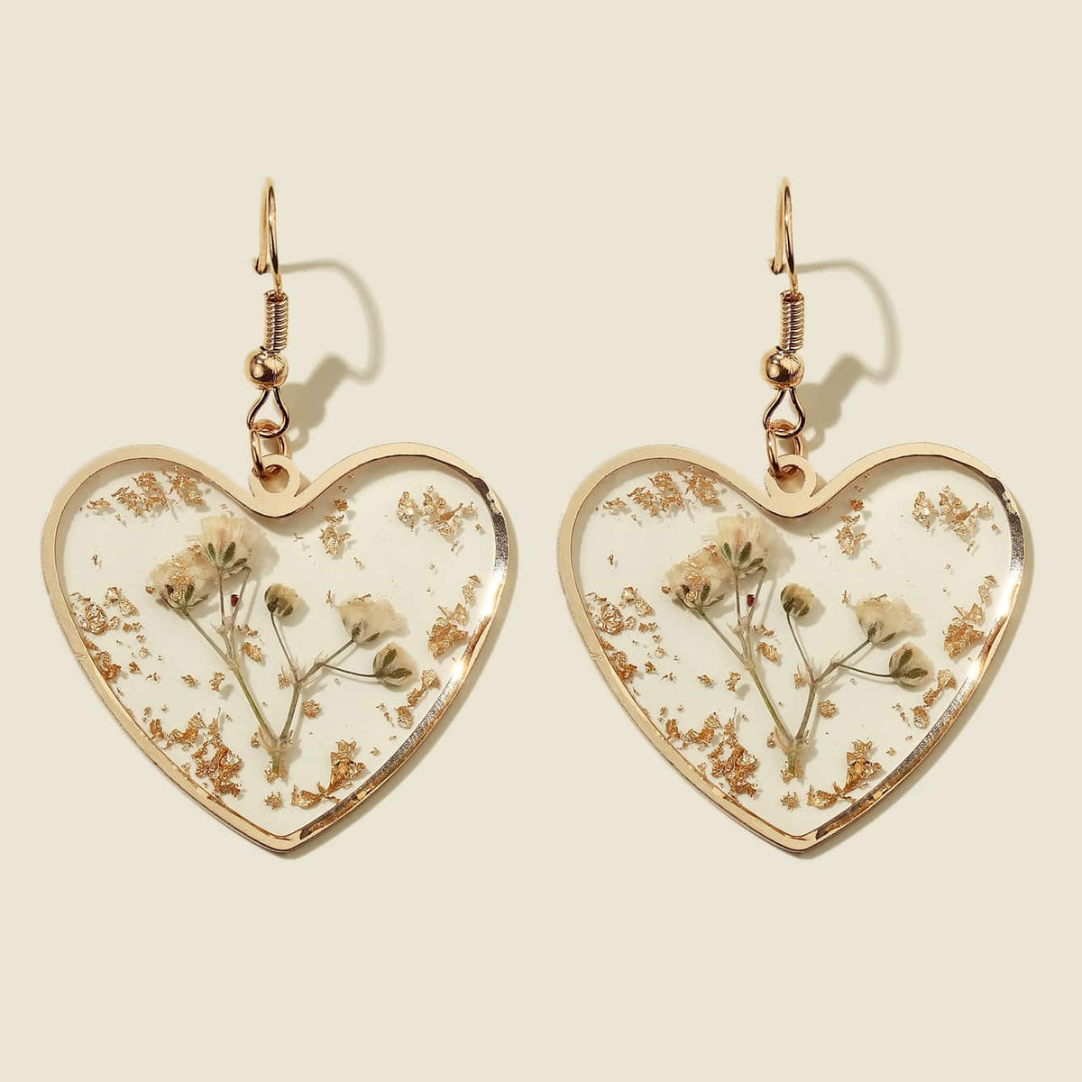 Elegant Flower Design Heart Charm Drop Earrings