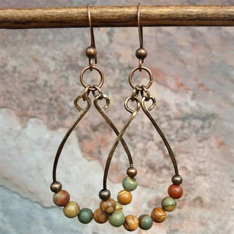 Bohemian Vintage Copper Color Water Drop Beaded Earrings