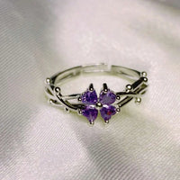 Elegant Purple Four Leaf Clover Zirconia Open Ring