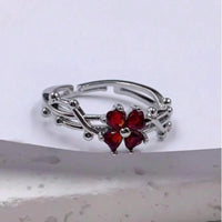 Elegant Purple Four Leaf Clover Zirconia Open Ring
