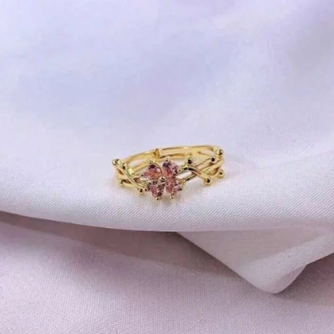 Elegant Purple Four Leaf Clover Zirconia Open Ring