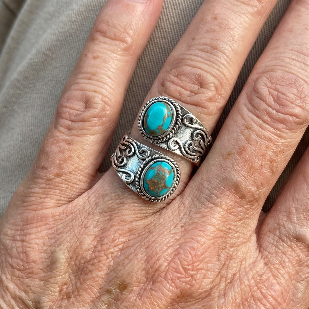 Elegant Vintage Turquoise Cross Band Ring