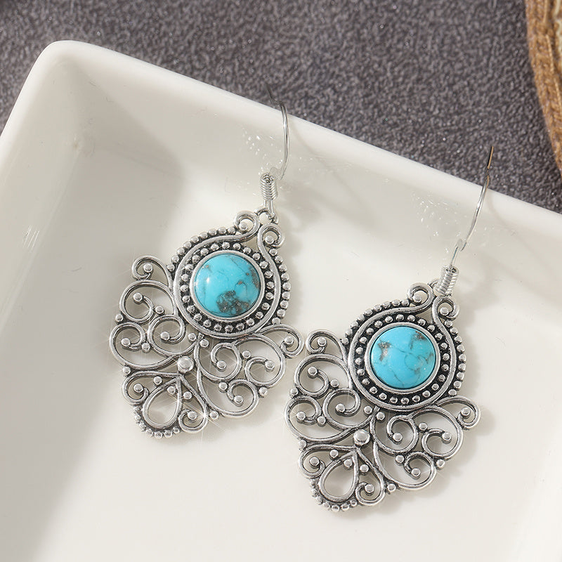 Bohemian Vintage Style Filigree Turquoise Pendant Earrings