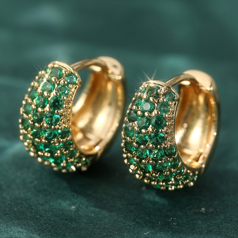 Vintage Style Green Zirconia Hoop Stud Clip Earrings