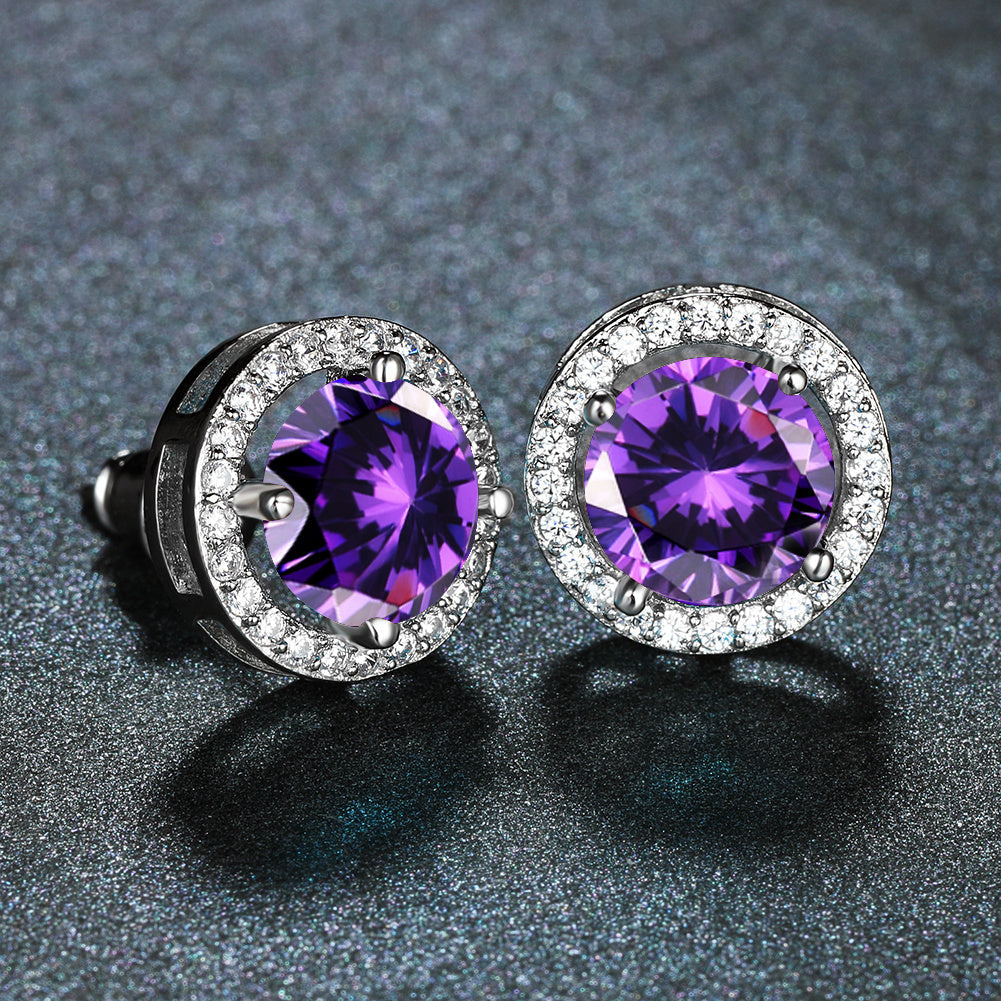 [TEST] Retro Style Round Cubic Purple Zirconia Stud Earrings