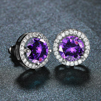 [TEST] Retro Style Round Cubic Purple Zirconia Stud Earrings