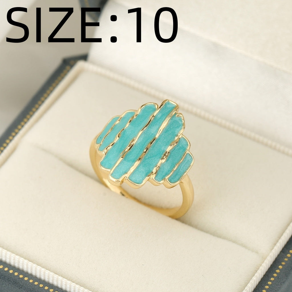 Bohemian Painted Oil Irregular Rock Edge Mint Green Ring