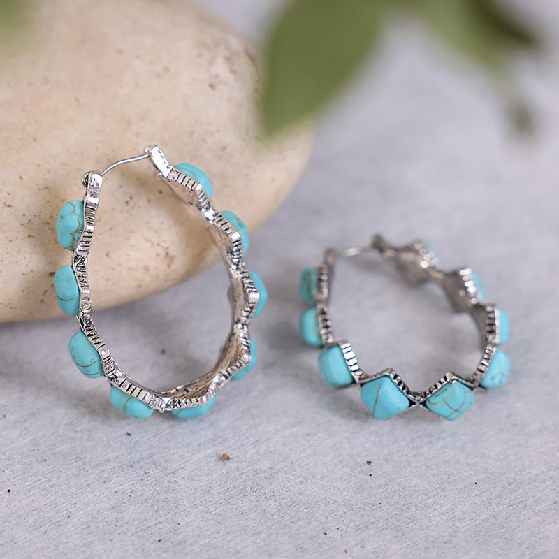 Elegant Bohemian Diamond Turquoise U-Shape Earrings