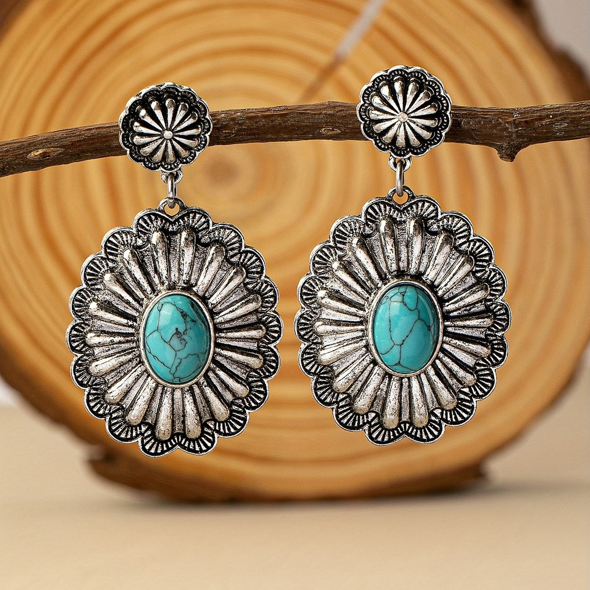 Vintage Bohemian Turquoise Round Pattern Earrings