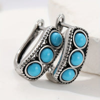 Vintage Chunky Turquoise Bead Hoop Earrings