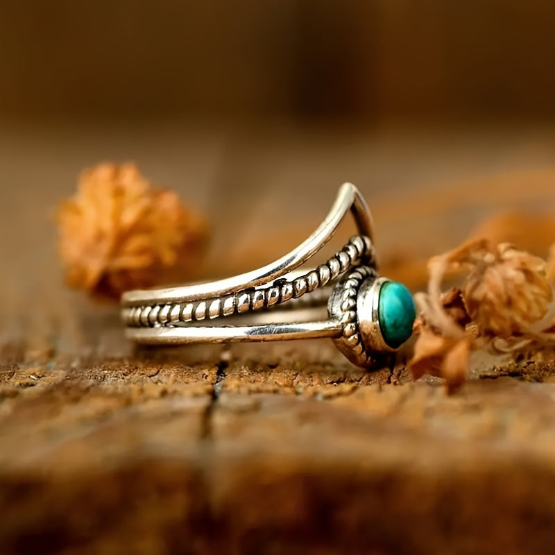 Sterling Silver Round Turquoise Stack Ring