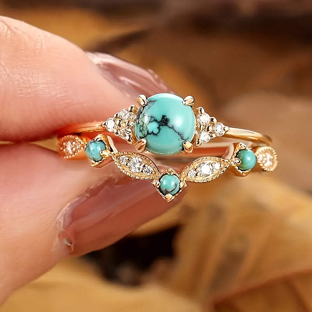 Elegant Vintage Turquoise Statement Gold Plated Ring