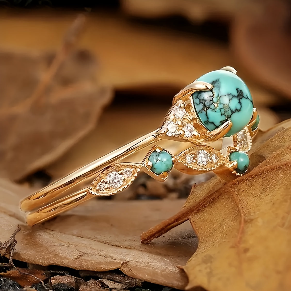 Elegant Vintage Turquoise Statement Gold Plated Ring