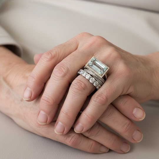 Vintage Silver Turquoise Glass Stackable Ring Set
