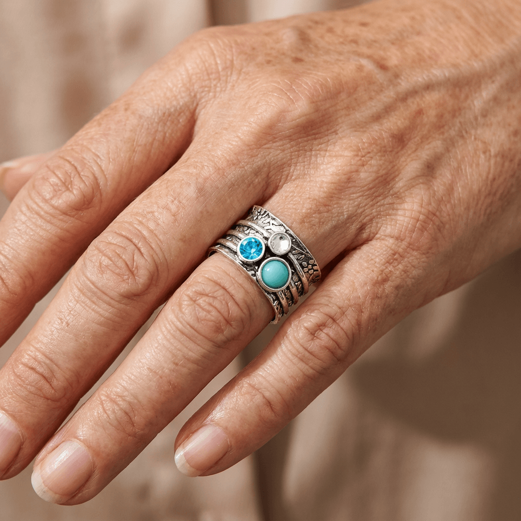 Handcrafted Multi-Stone Silver Band Ring