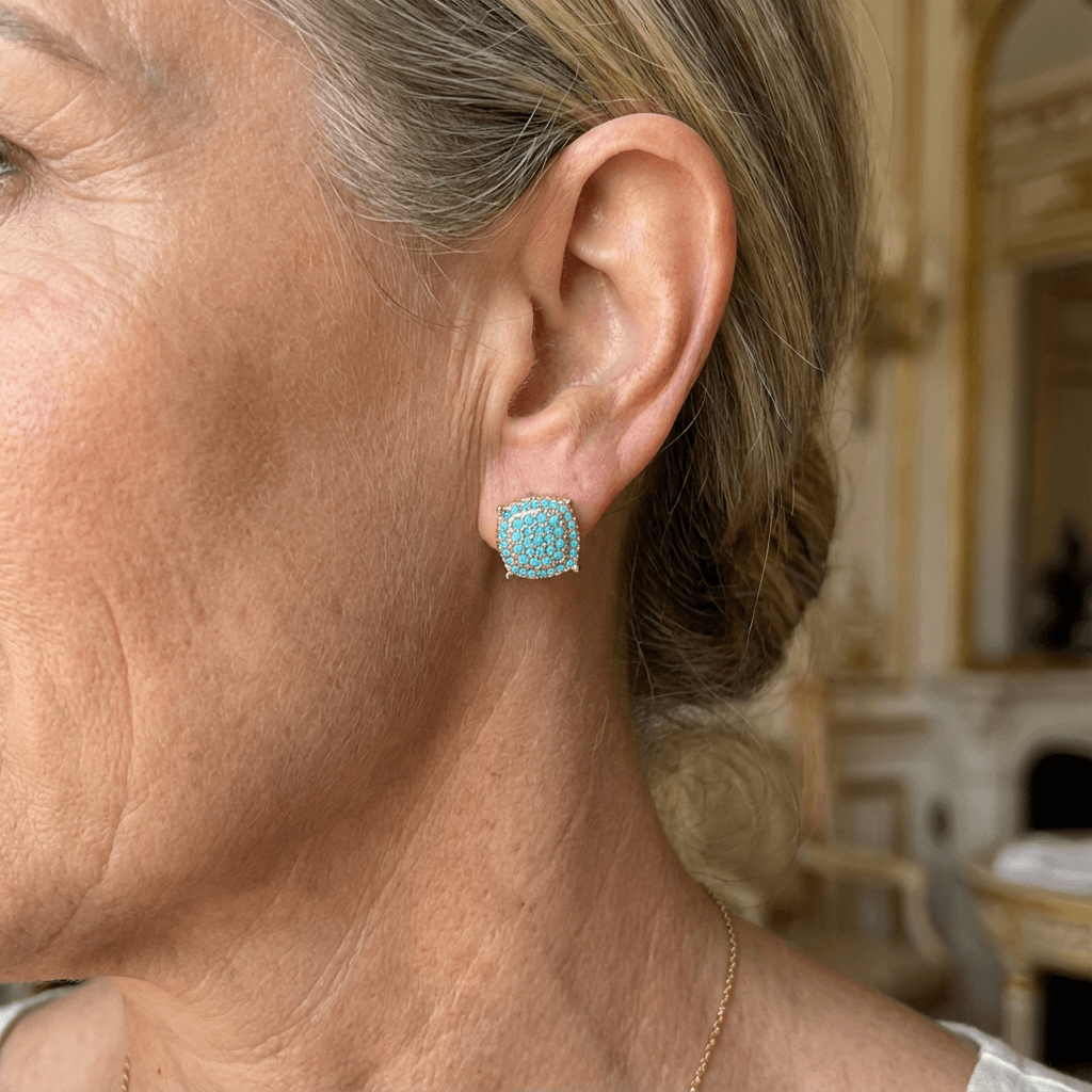 Elegant Square Synthetic Turquoise Stud Earrings