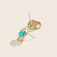 Vintage Bohemian Twist Turquoise & Rhinestone Stud Earrings
