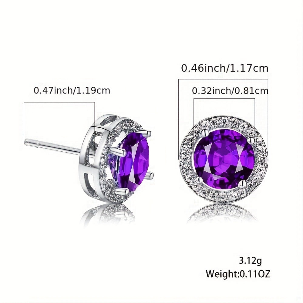 [TEST] Retro Style Round Cubic Purple Zirconia Stud Earrings