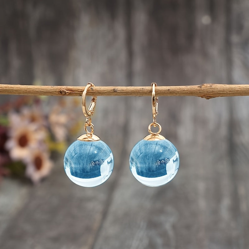 Minimalist Round Glass Pendant Dangle Earrings