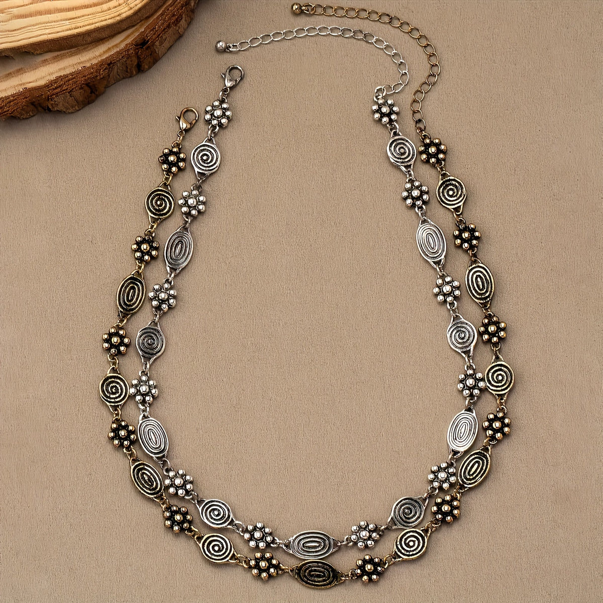 Bohemian Floral Swirl Spiral Pattern Short Choker Necklace