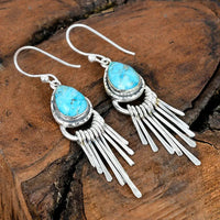 Vintage Bohemian Zinc Alloy Tassel Design Turquoise Long Earrings