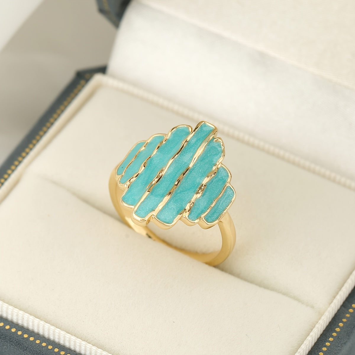 Bohemian Painted Oil Irregular Rock Edge Mint Green Ring