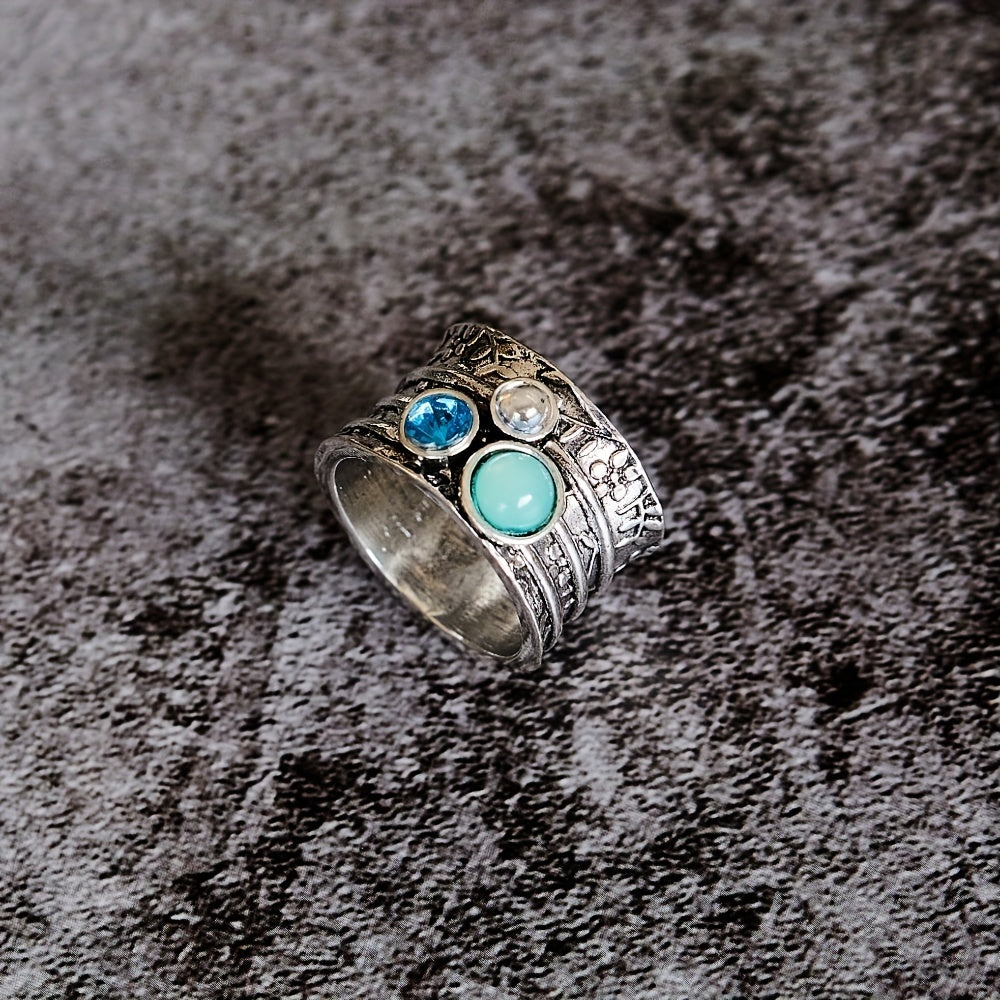 Handcrafted Multi-Stone Silver Band Ring