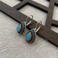 Vintage Turquoise Rhinestone Teardrop Resin Earrings