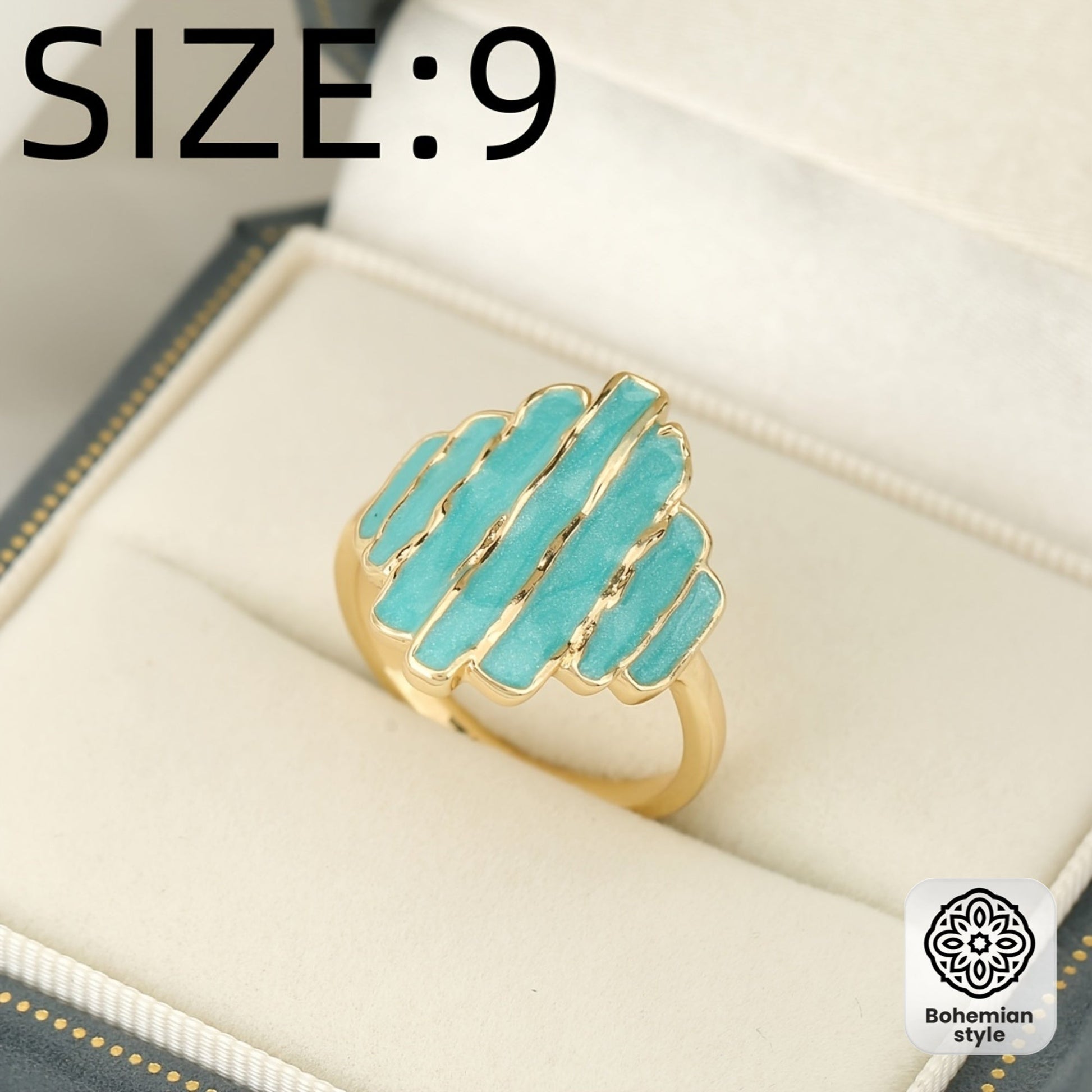 Bohemian Painted Oil Irregular Rock Edge Mint Green Ring