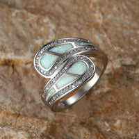 Vintage Bohemian White Opal Stone Silver Plated Ring