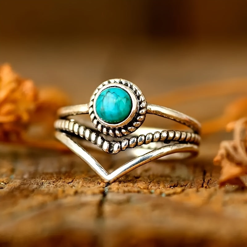 Sterling Silver Round Turquoise Stack Ring