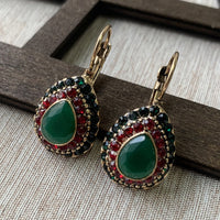 Vintage Turquoise Rhinestone Teardrop Resin Earrings