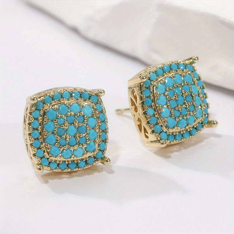 Elegant Square Synthetic Turquoise Stud Earrings