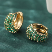 Vintage Style Green Zirconia Hoop Stud Clip Earrings