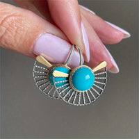 Bohemian Turquoise Gold Plated Fan Shape Hollow Hook Earrings