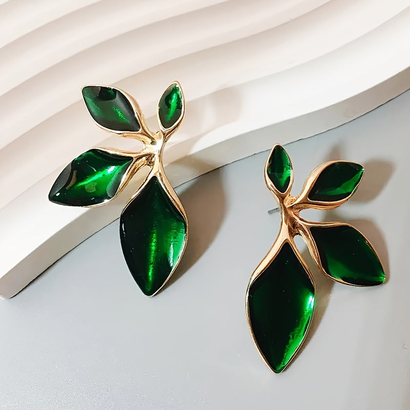 Vintage Leaf Statement Earrings with Gold Finish