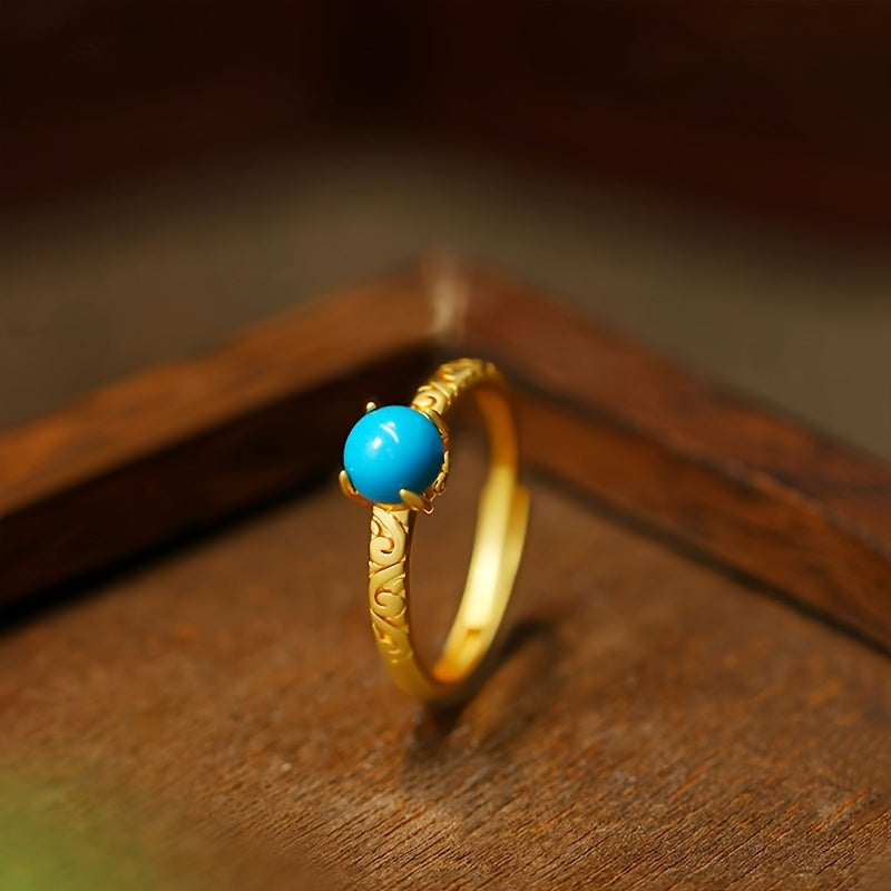 Elegant Smooth Turquoise Gemstone Golden Band Ring