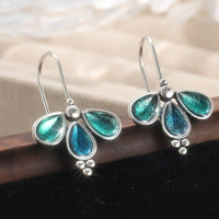 Artisan Teal Glass Floral Drop Earrings