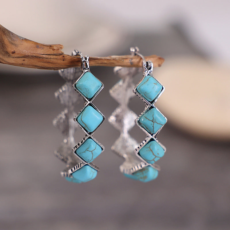 Elegant Bohemian Diamond Turquoise U-Shape Earrings
