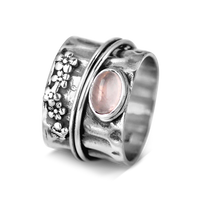 Elegant Rose Quartz Flowers and Butterfly Spinner Ring