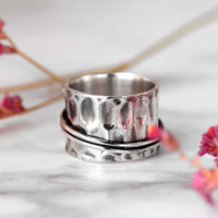 Elegant Rose Quartz Flowers and Butterfly Spinner Ring