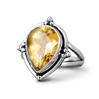 Elegant Pear Shaped Citrine Teardrop Silver Ring