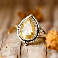 Elegant Pear Shaped Citrine Teardrop Silver Ring