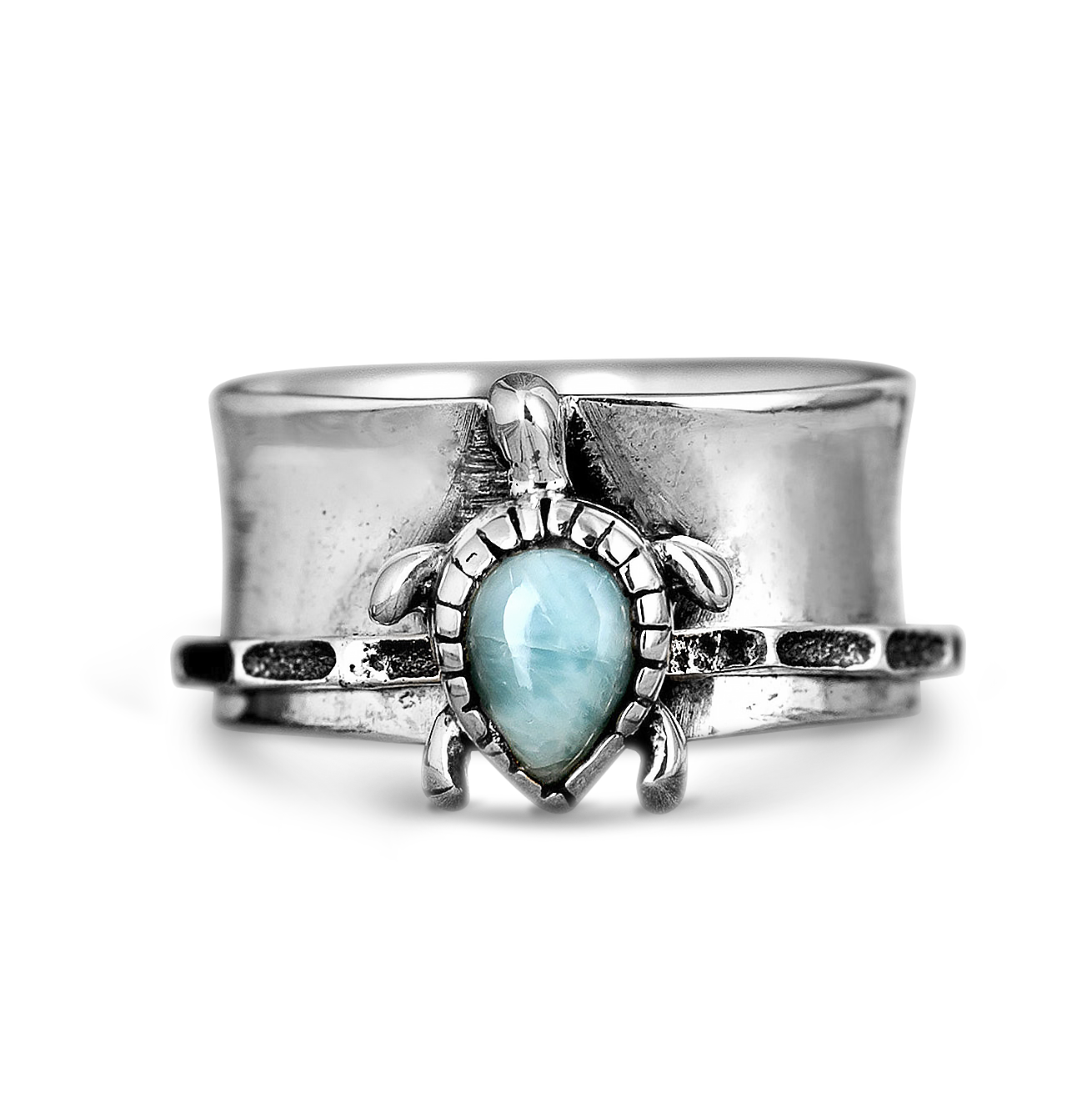 Elegant Turtle Larimar Silver Statement Fidget Ring
